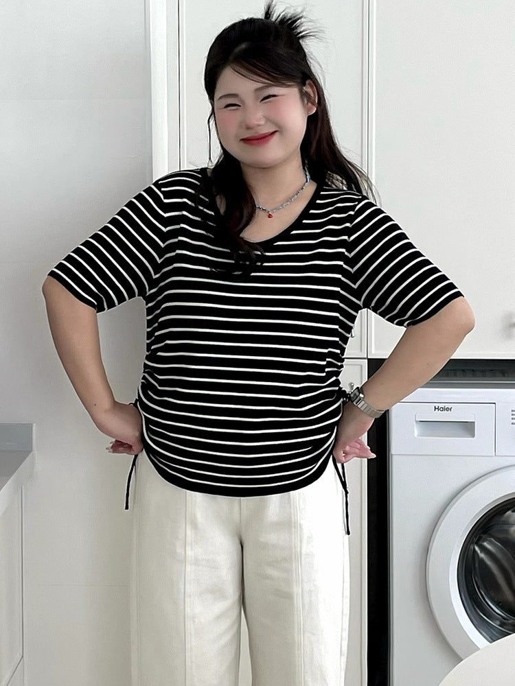 Women Solid Short Sleeve Casual and Stripe T Shirt