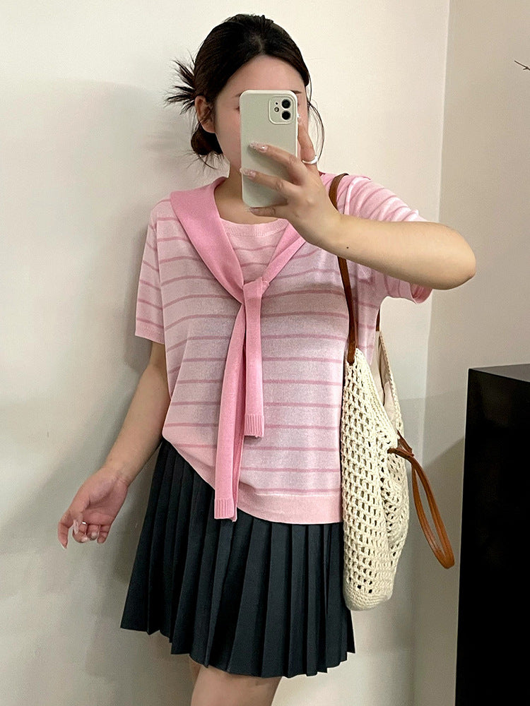 Summer Short Sleeve Stripe Casual Holiday T Shirt