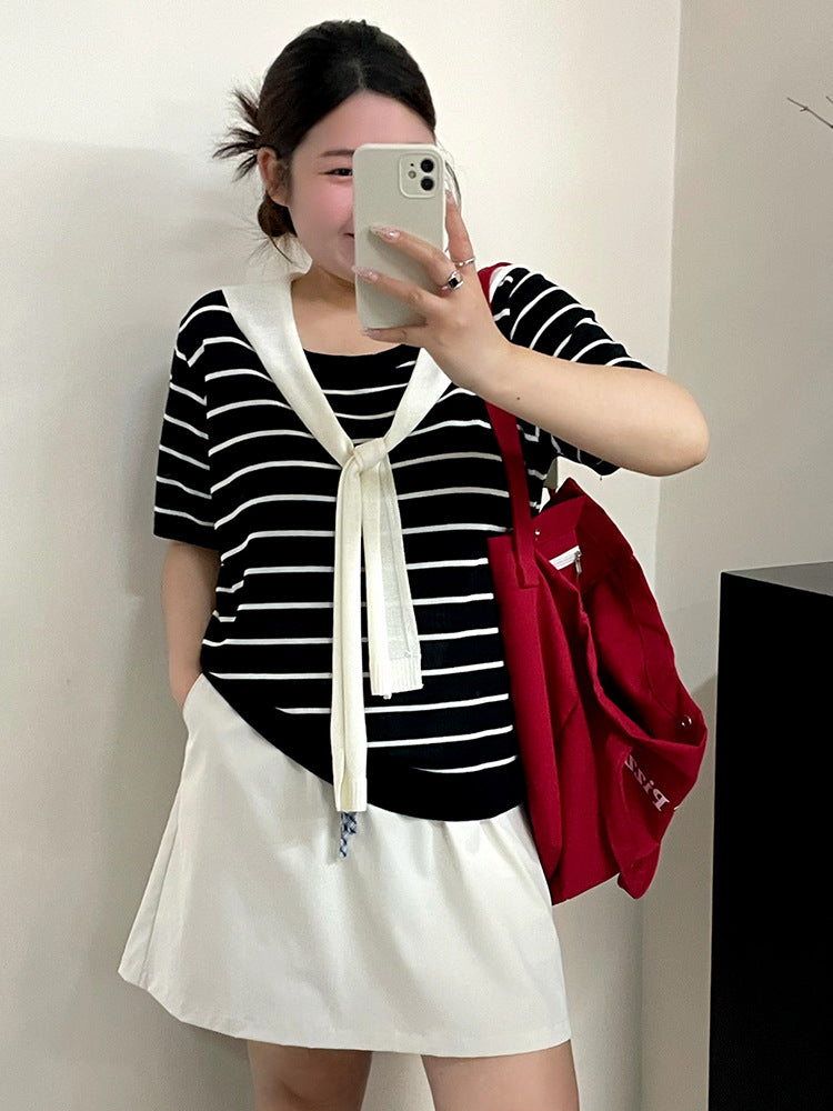 Summer Short Sleeve Stripe Casual Holiday T Shirt