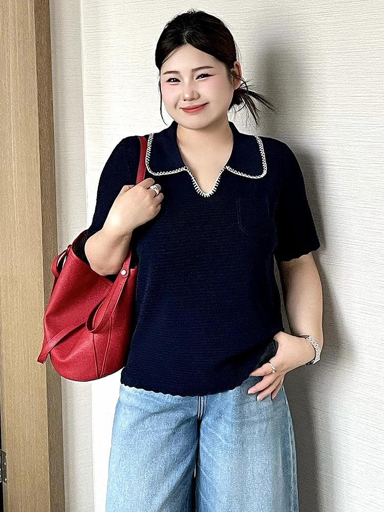 Women Short Sleeve Casual T Shirt with Collar