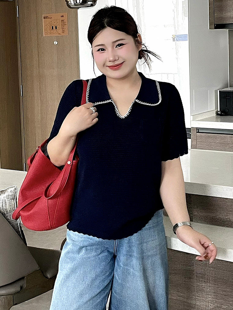 Women Short Sleeve Casual T Shirt with Collar