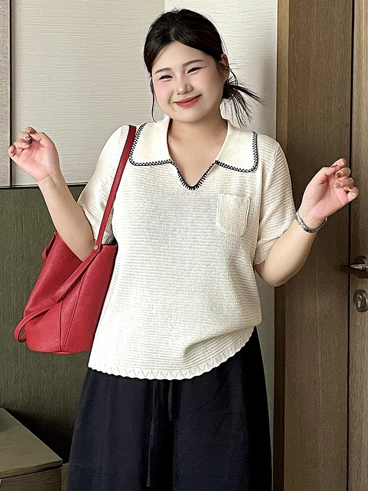 Women Short Sleeve Casual T Shirt with Collar