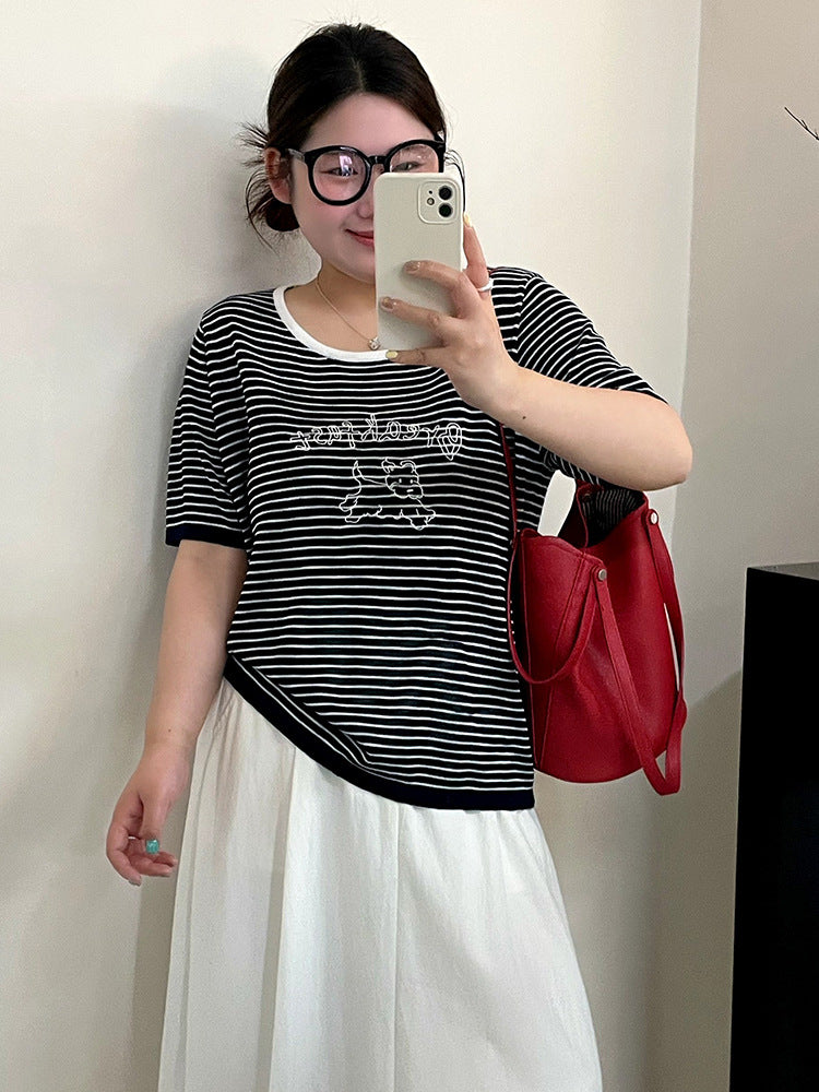 Women Stripe Short Sleeve Summer T Shirt