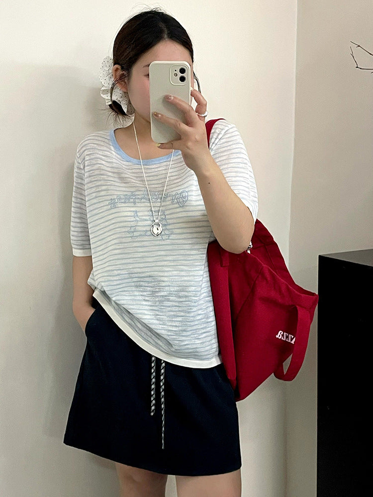 Women Stripe Short Sleeve Summer T Shirt