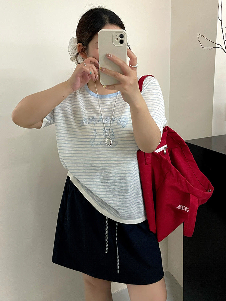 Women Stripe Short Sleeve Summer T Shirt