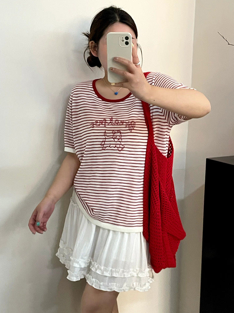 Women Stripe Short Sleeve Summer T Shirt