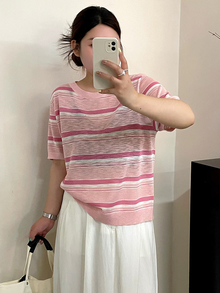 Summer Stripe Women Short Sleeve T Shirt