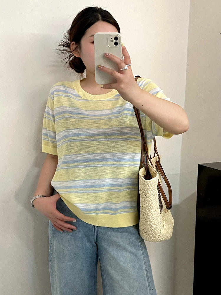 Summer Stripe Women Short Sleeve T Shirt